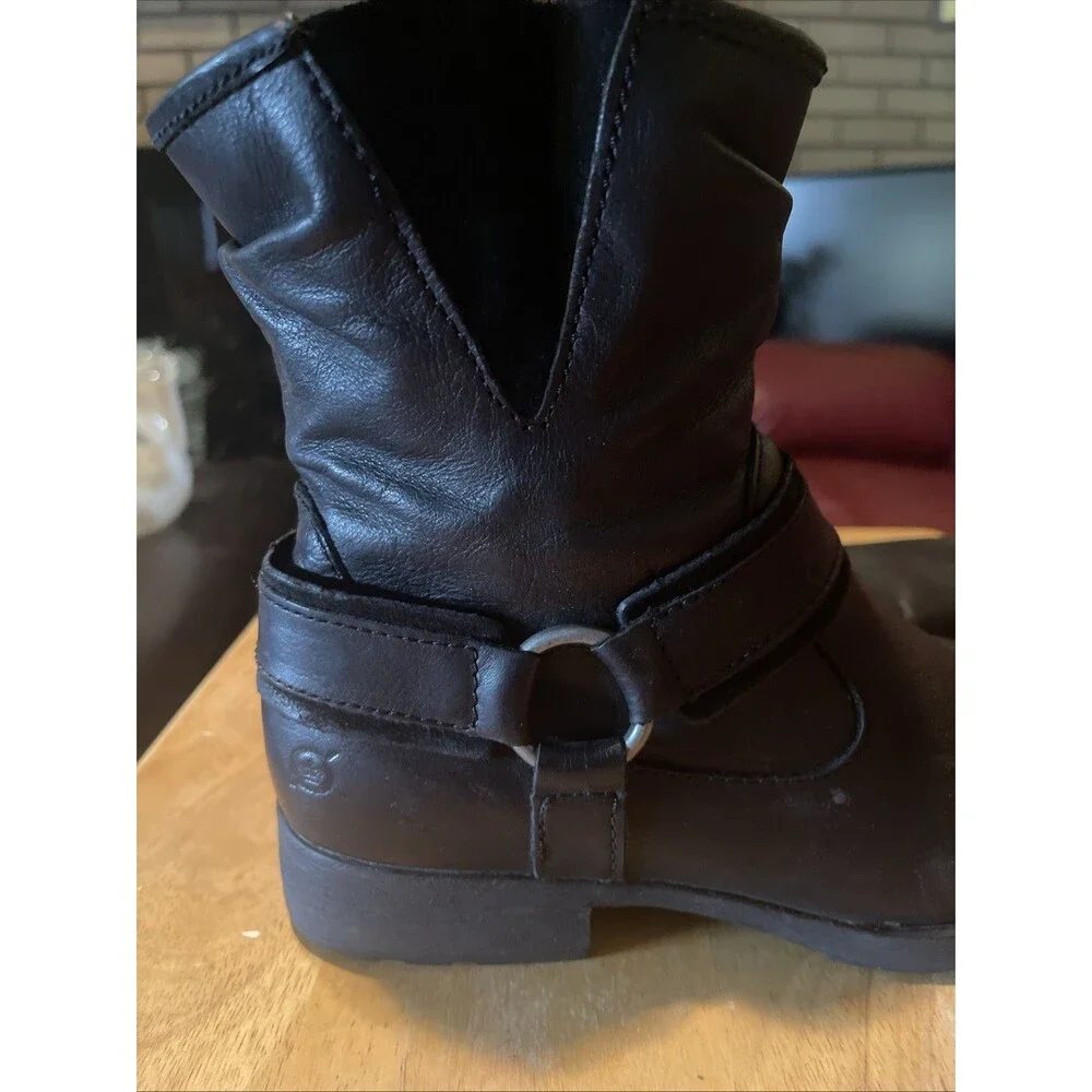 Born Boots Women's 8 Black Leather Ankle Biker Buckle Zip Booties Grunge Goth